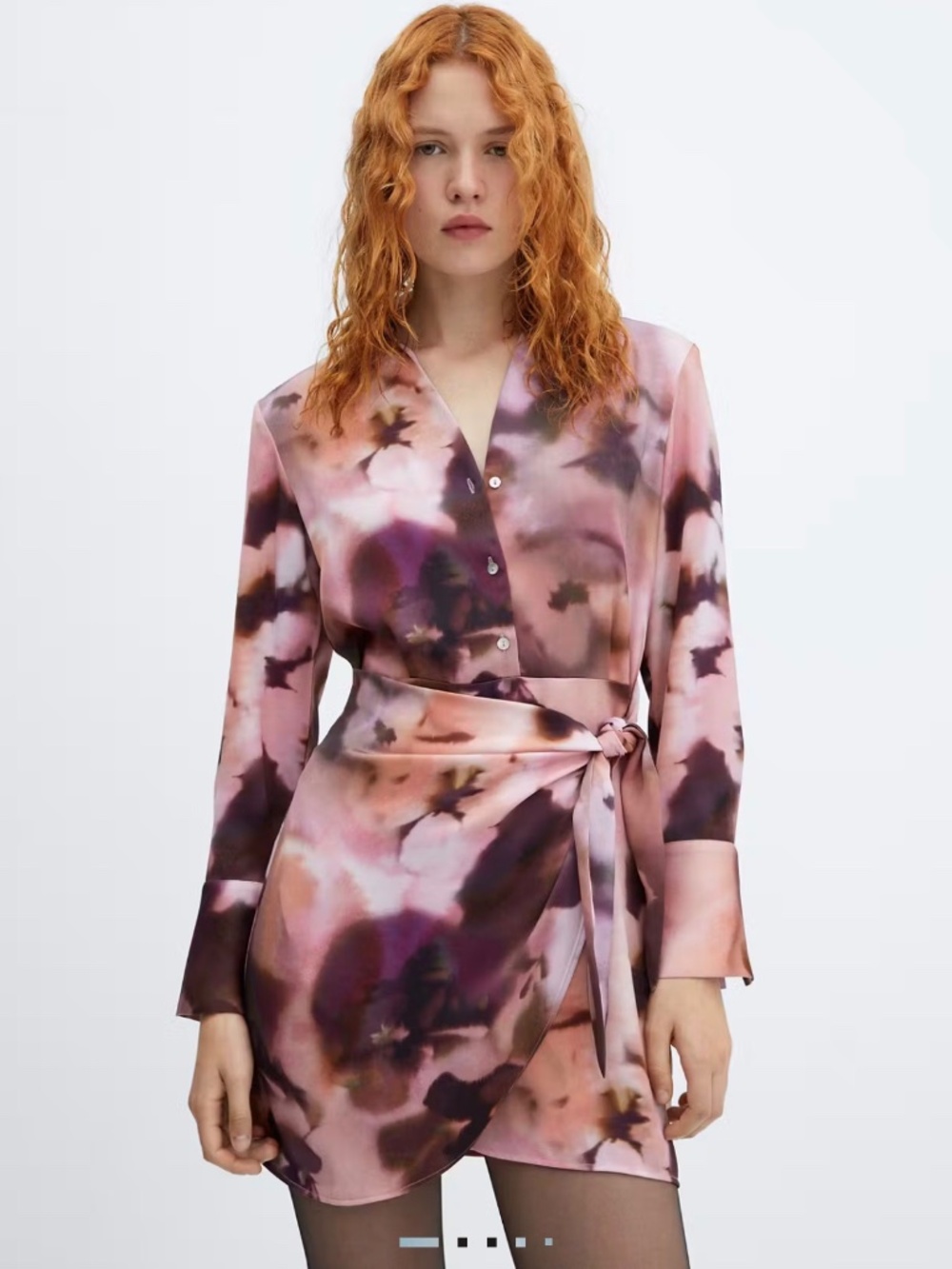 MANGO Dress: Pink long sleeve wrap